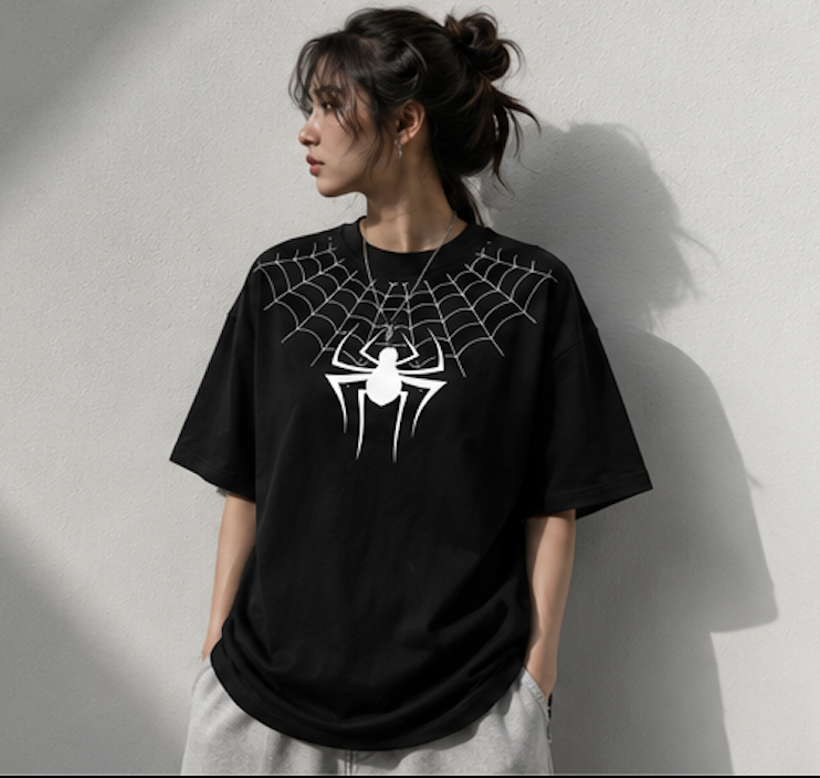 Spider Web Graphic Oversized T-Shirt | Unisex Premium Cotton Streetwear Tee