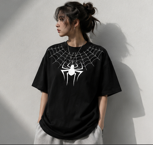 Spider Web Graphic Oversized T-Shirt | Unisex Premium Cotton Streetwear Tee