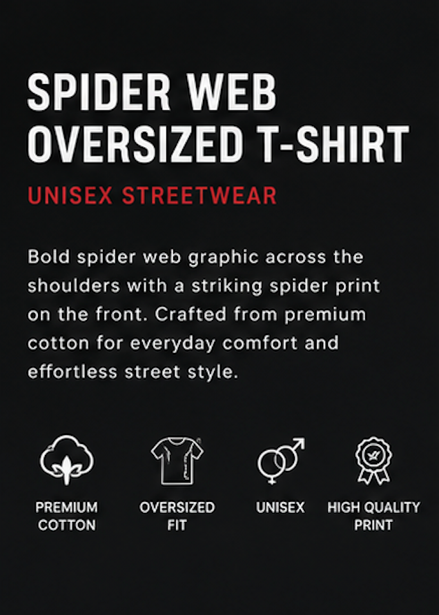 Spider Web Graphic Oversized T-Shirt | Unisex Premium Cotton Streetwear Tee